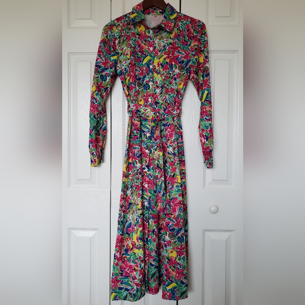 Shein Colorful Belted Midi Shirtdress